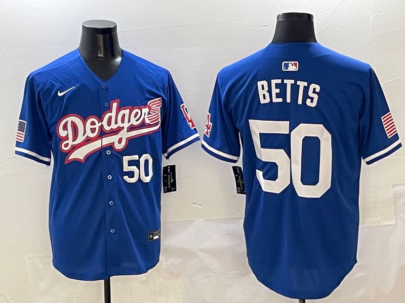 Men Los Angeles Dodgers 50 Betts Blue Second generation Joint Name Nike 2025 MLB Jersey style 2